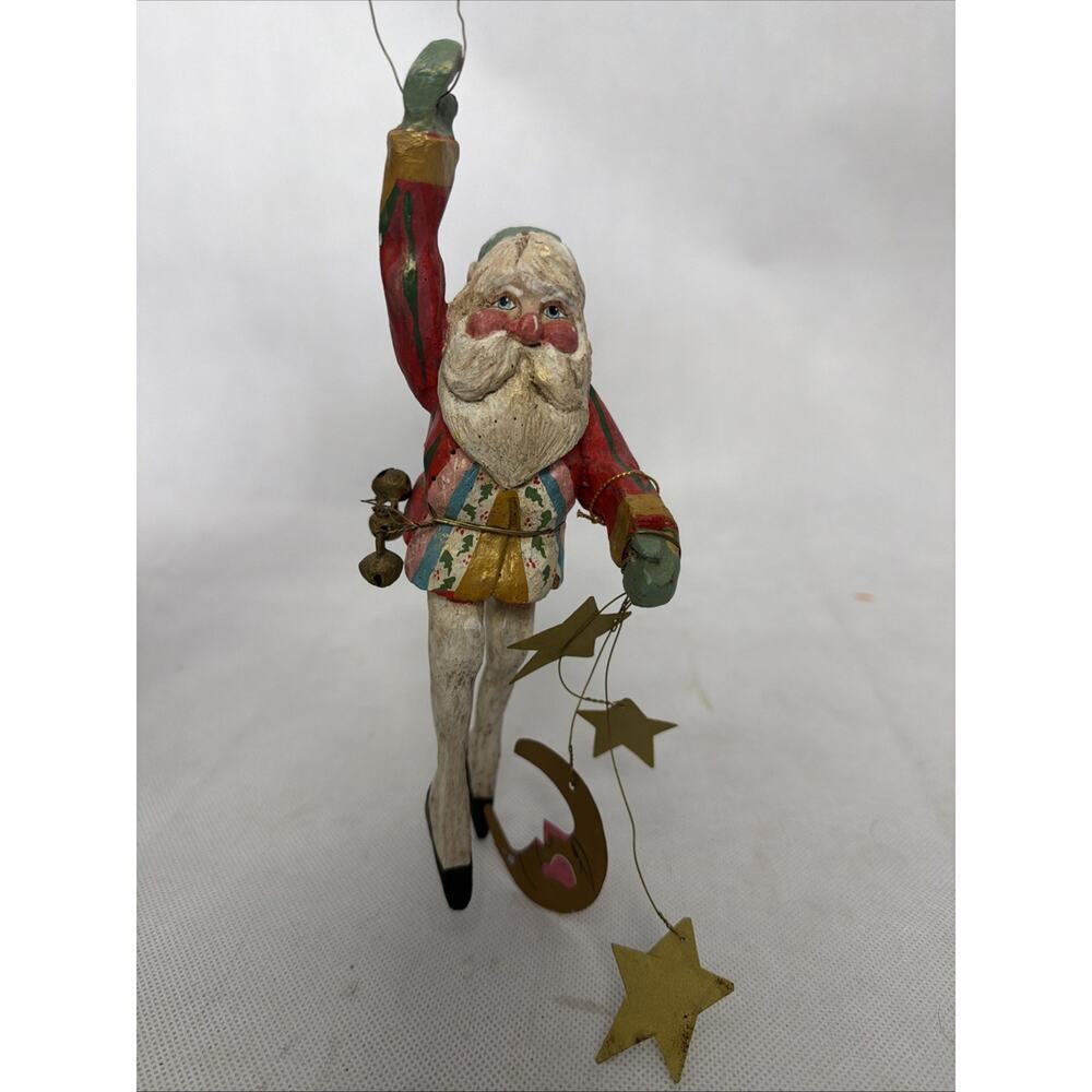 House of Hatten Elf Santa Ornament W/Bells Stars & Moon